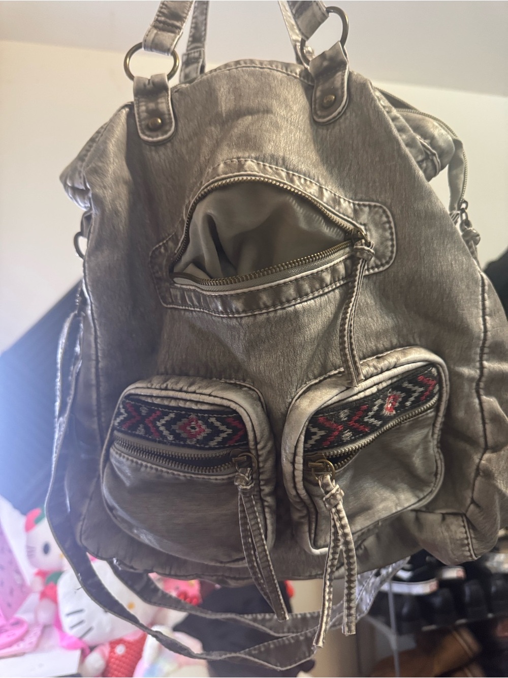 Source Unknown Metallic Gray Women's Satchel with Embroidered Accent